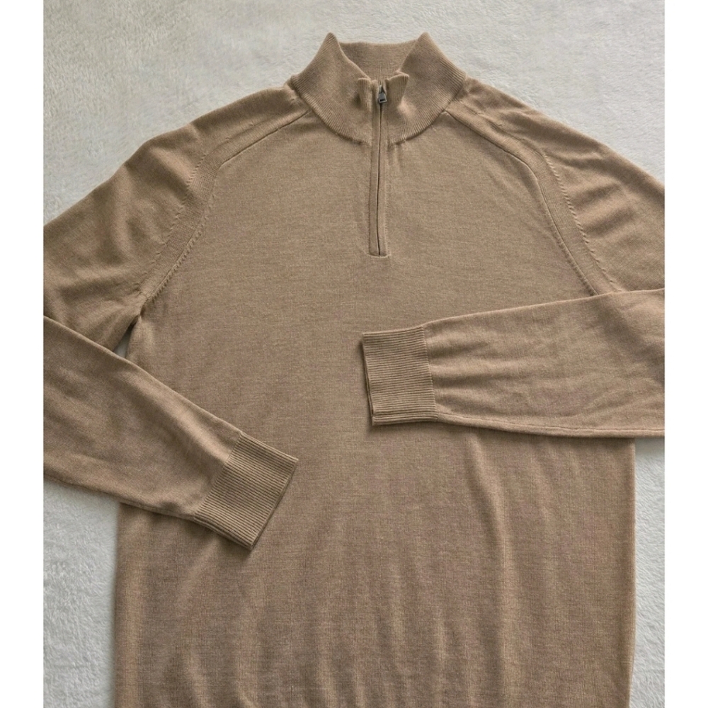 Express Beige Merino Wool Lt Wright Quarter Zip Pullover Sweater LT
